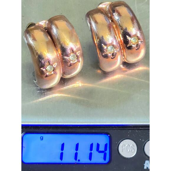 Light Weight Vintage Copper Screwback Clip-On Earrings with Rhinestone Accents - Picture 6 of 7